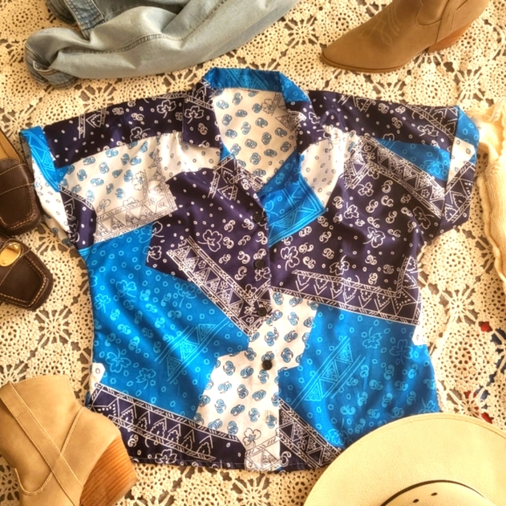 Vintage 80's /90's Bandana Print Button Down Blouse